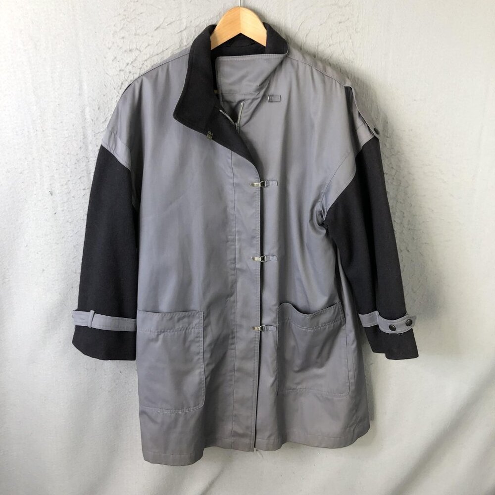 Vintage Foxland Coat Mens Large Gray Overcoat Wool Sleeves Zip Pockets Collared